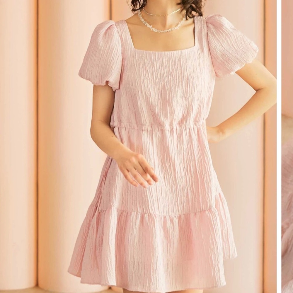 J.ING Pink Puff Sleeve Mini Dress